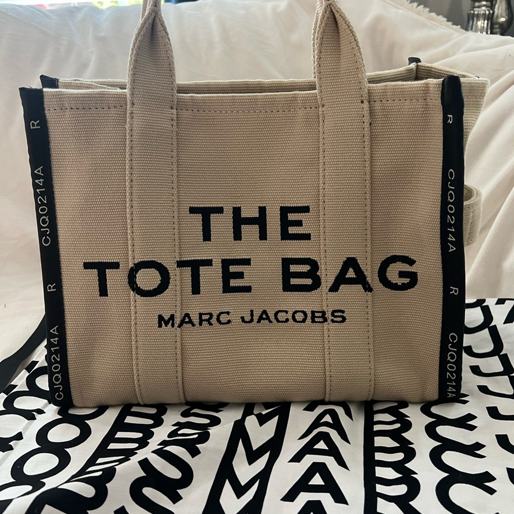 Marc Jacobs Beige Canvas 'The Tote Bag' with Black Trim